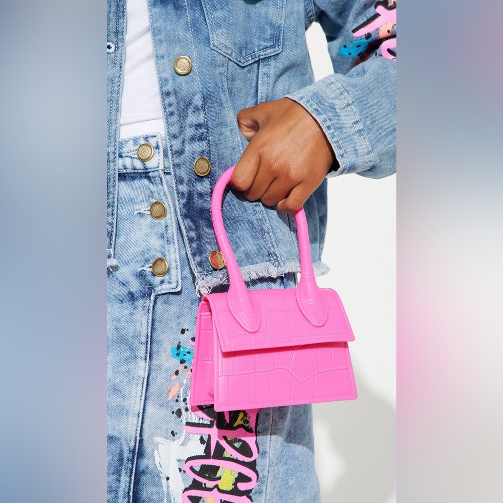 Pink Croc-Embossed Mini Handbag